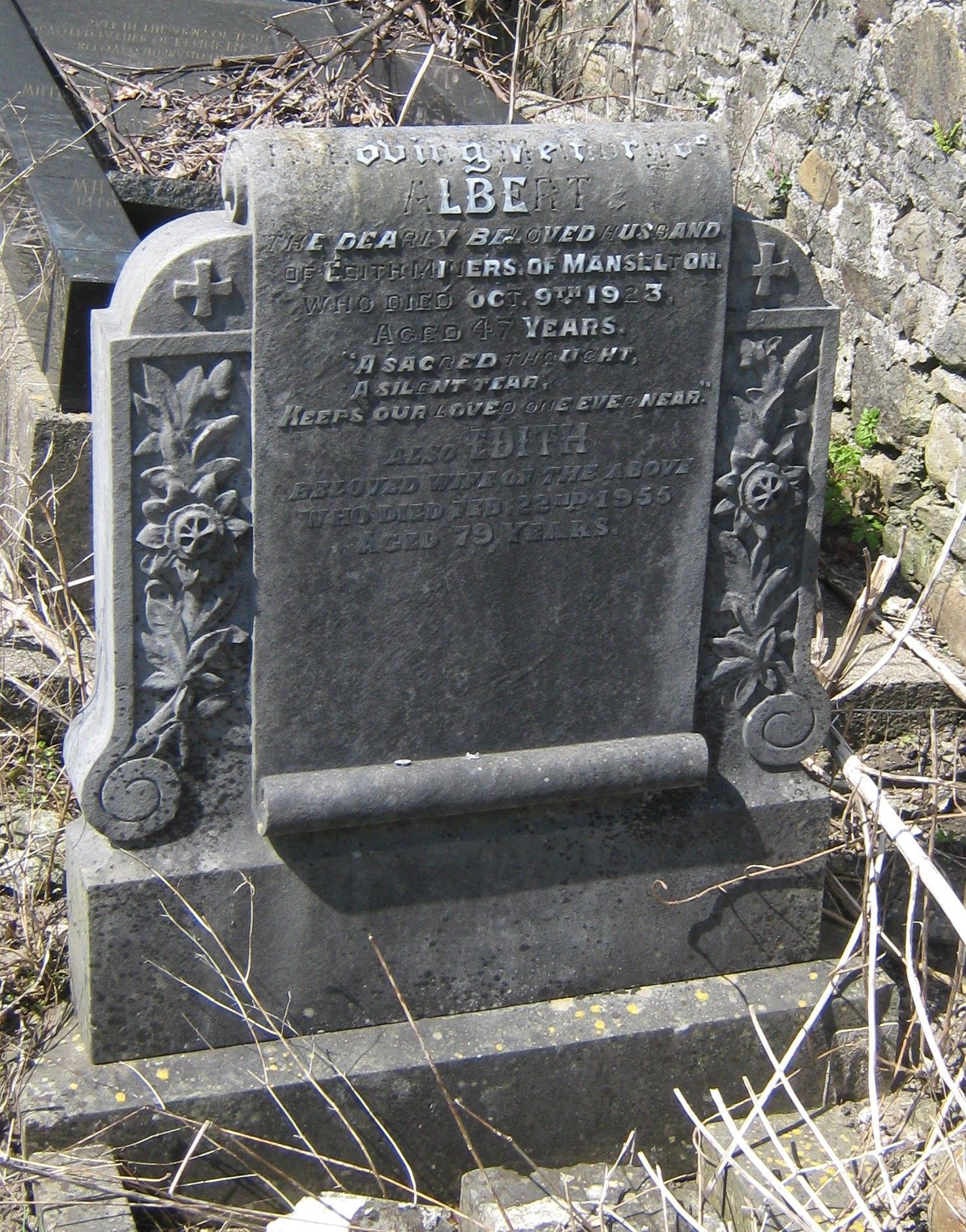 Gravestone of Albert Henry Miners and Edith Miners, Swansea